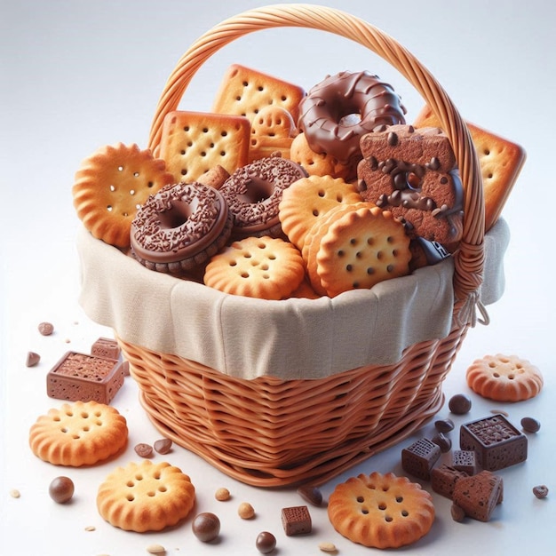 a basket of cookies with chocolate chips