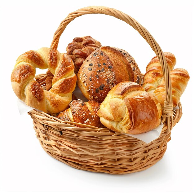 a basket of croissants with bread in it