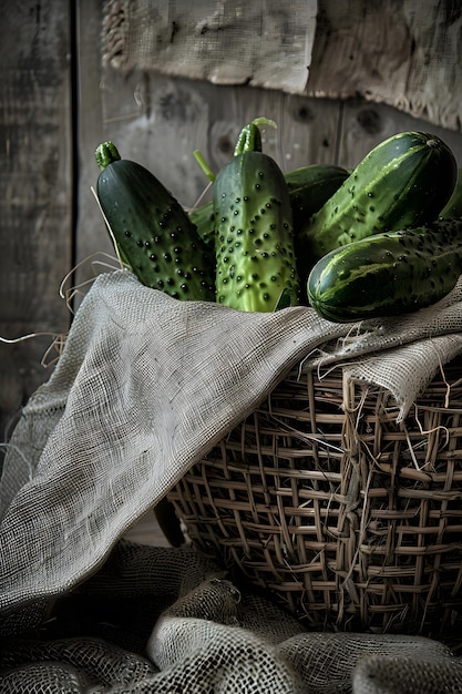 Photo a basket of cucumbers with a cloth on it