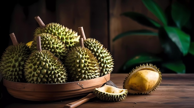 A basket of durian with the word durian on it