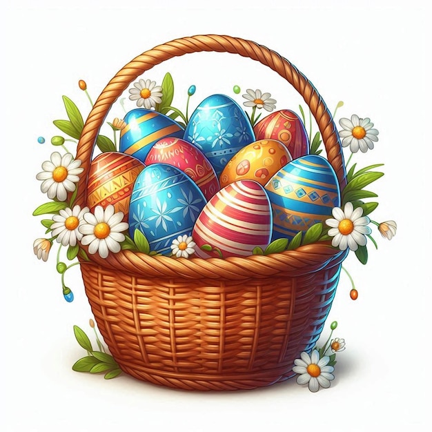 Photo a basket of easter eggs with flowers