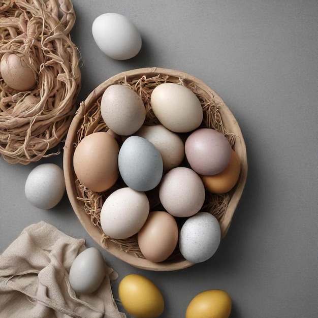 a basket of eggs with a basket of eggs in it