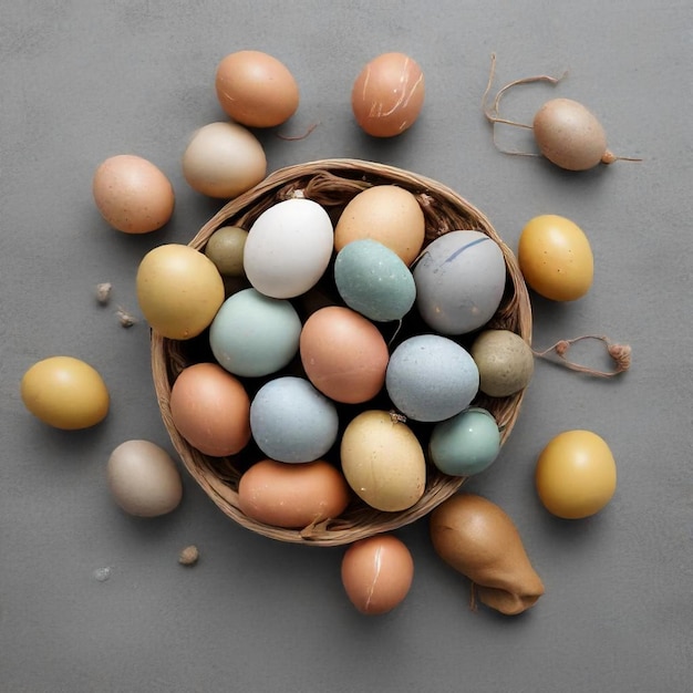 a basket of eggs with a bunch of eggs in it