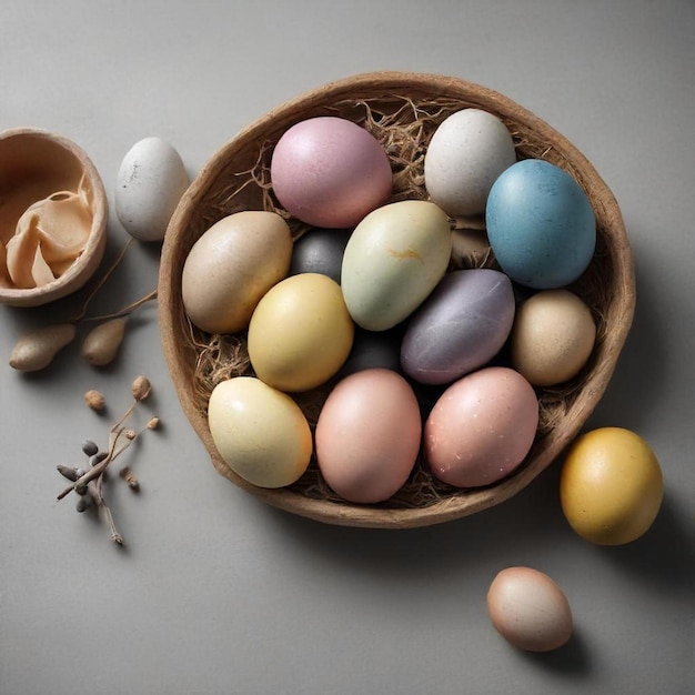 a basket of eggs with a letter k on it