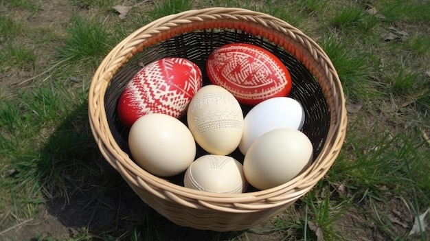 A basket of eggs with the word easter on it