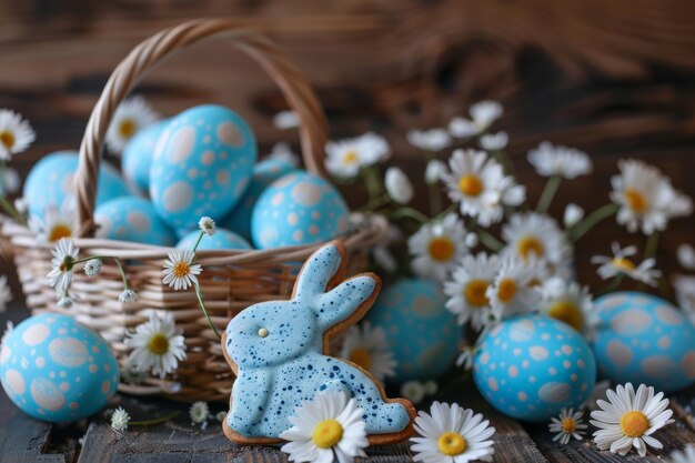 Basket Filled With Blue and White Decorated Eggs