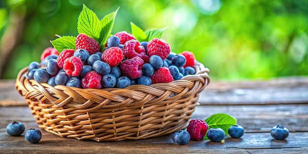 A basket filled with fresh blueberries and raspberries healthy fruits organic juicy delicious colorful antioxidants harvest