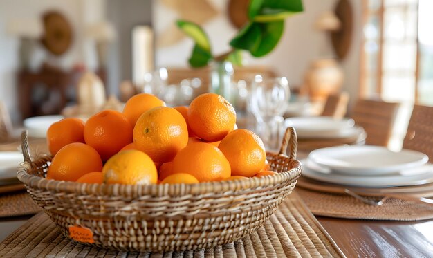 A basket filled with fresh oranges