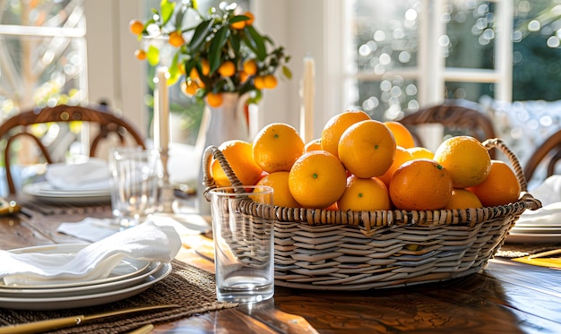 A basket filled with fresh oranges