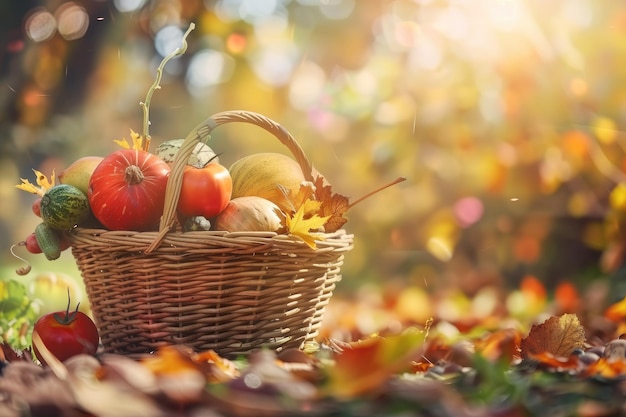 basket filled with freshly picked seasonal vegetables in the garden