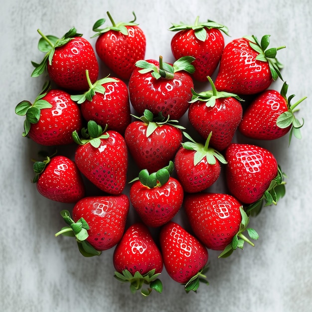 Basket filled with vibrant red strawberries in the shape of a heart