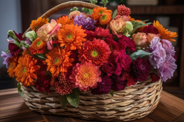 Basket of flowers each with a unique and vibrant color scheme