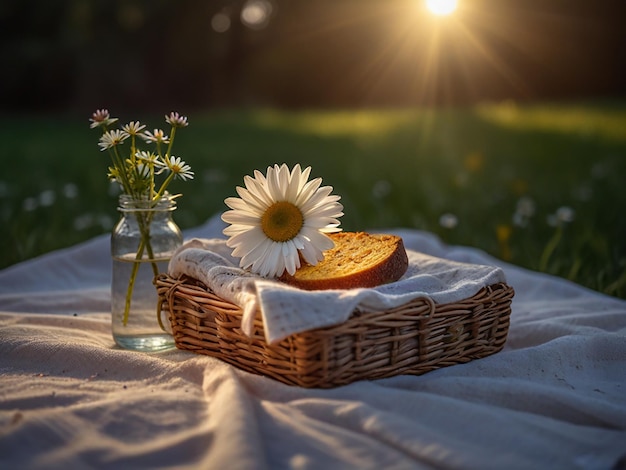 a basket of flowers and a vase with flowers in the background