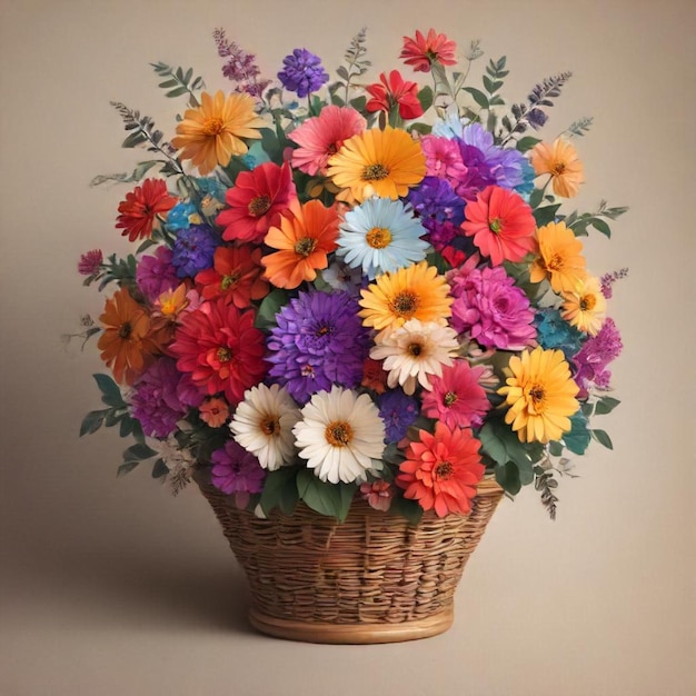 a basket of flowers with a basket of flowers in it