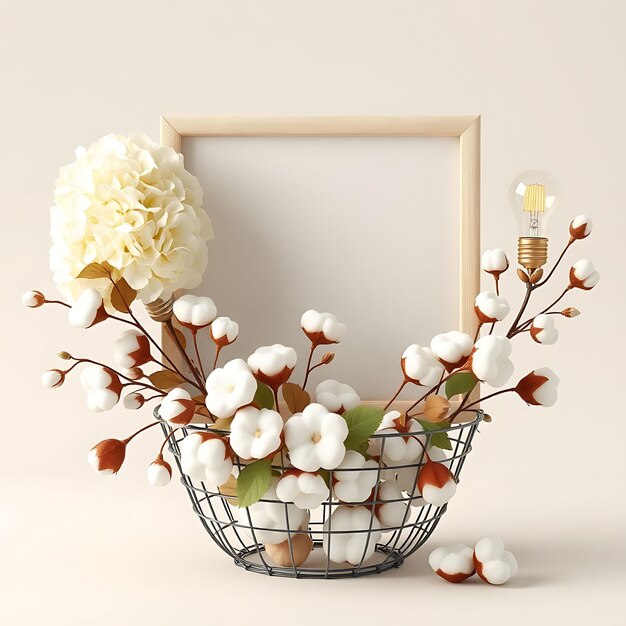 Photo a basket of flowers with a frame that says quot flowers quot