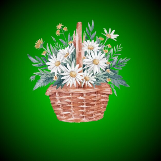 Photo a basket of flowers with a green background with a green background