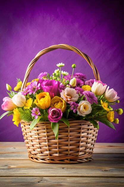 Basket of Flowers with Purple Background for Elegant Display