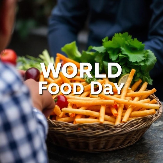 a basket of food that says world food day on it