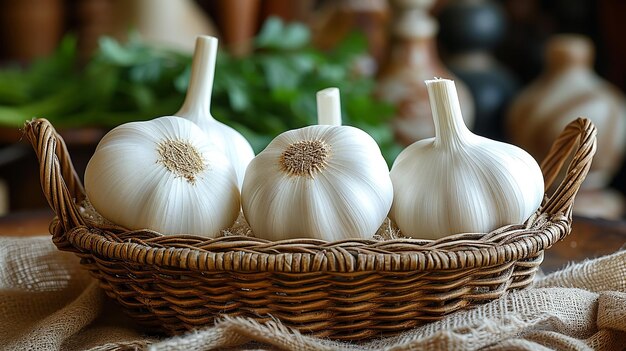 Basket of Four Garlic Bulbs