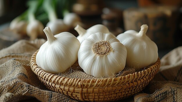 Basket of Four Garlic Bulbs