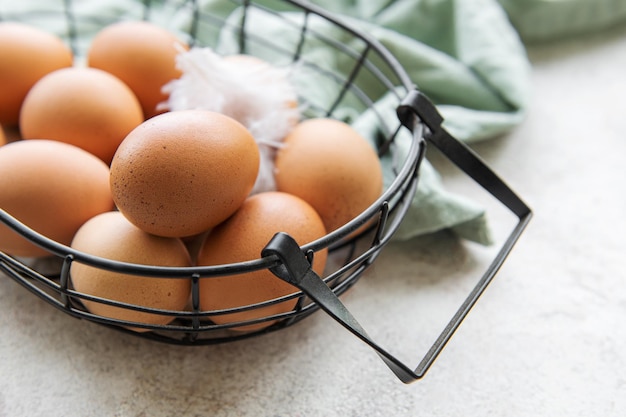 Basket of fresh brown eggs