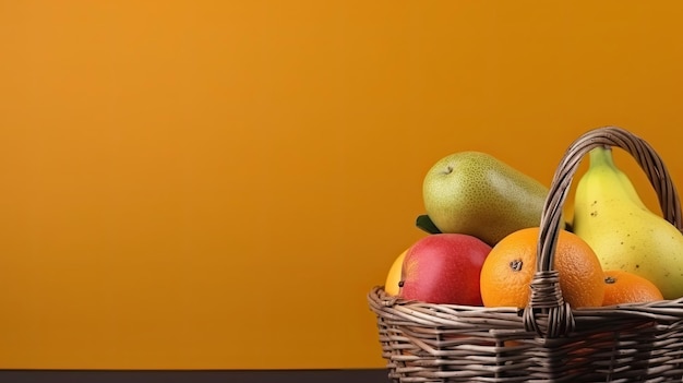 A basket of fresh fruit Web banner with copy space Generative AI