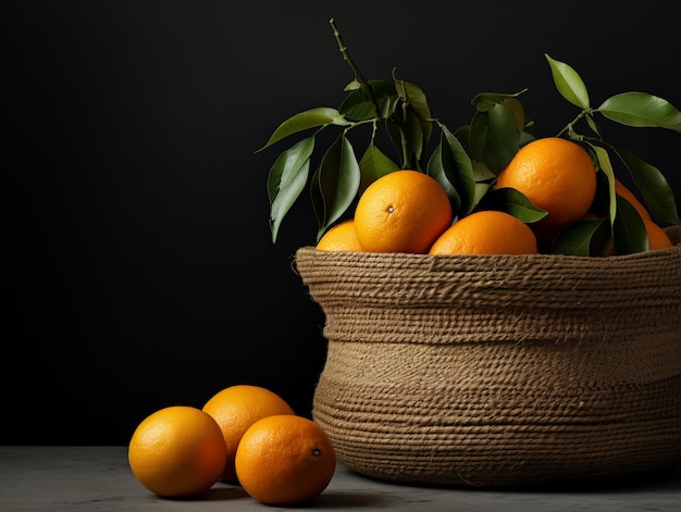 A basket of fresh oranges from the garden