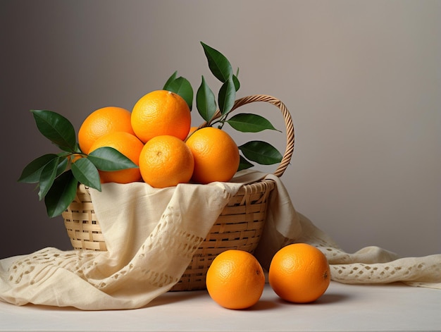 A basket of fresh oranges from the garden