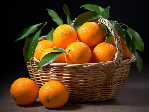 A basket of fresh oranges from the garden