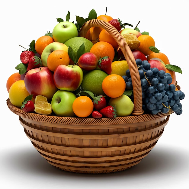 a basket of fruit including apples plums and pears