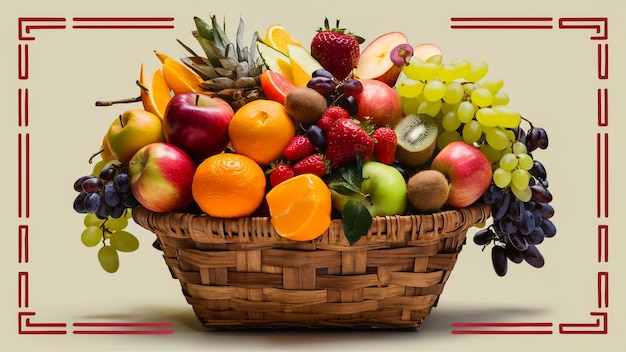 a basket of fruit including a basket of fruit and a person in the background