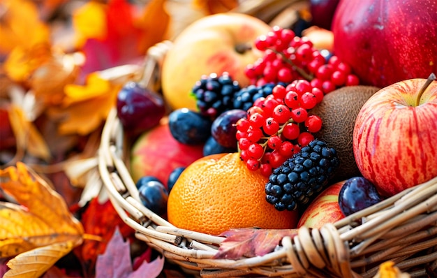 a basket of fruit including a bunch of different colors and fruits