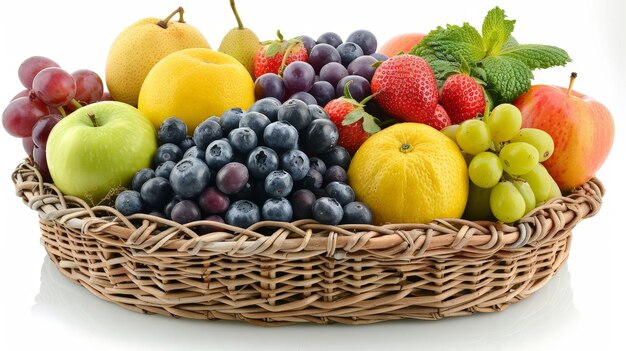 a basket of fruit including a fruit basket with a fruit in it