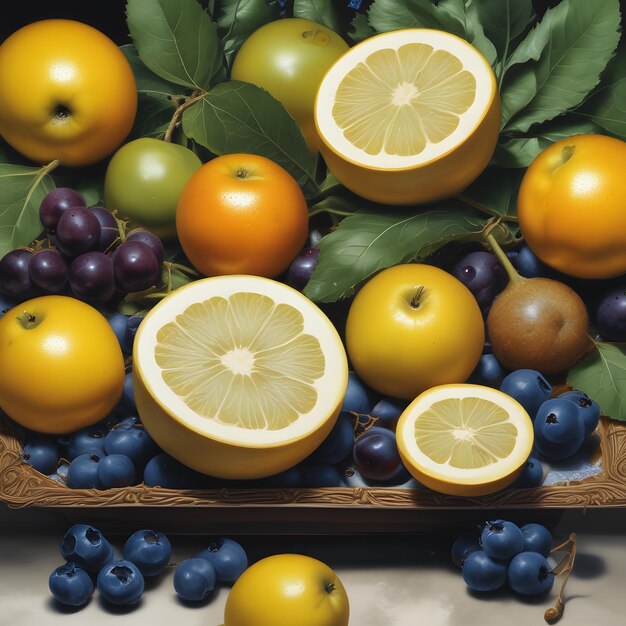 Photo a basket of fruit including lemons lemons and a lemon fruits photography food tasty food