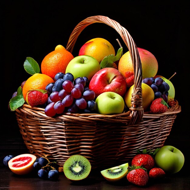 A basket full of colorful fruits