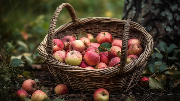 Basket full of freshly picked apples AI generated