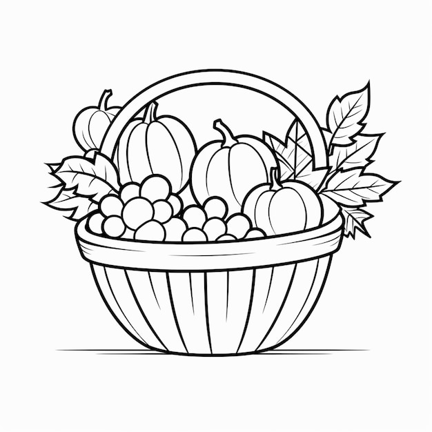 a basket full of fruit with leaves and apples generative ai