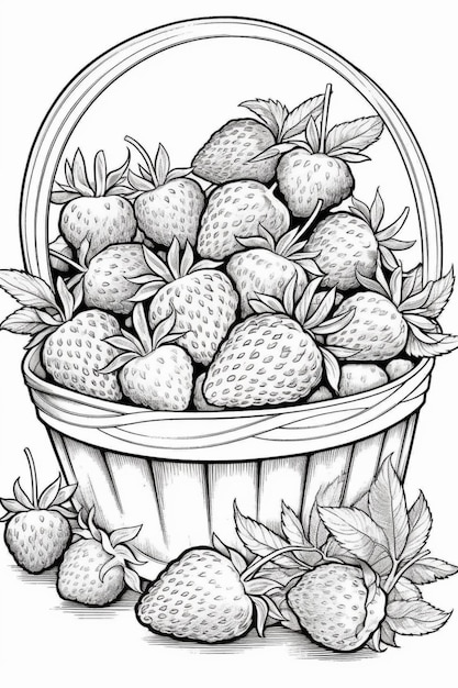 a basket full of strawberries with leaves and leaves generative ai