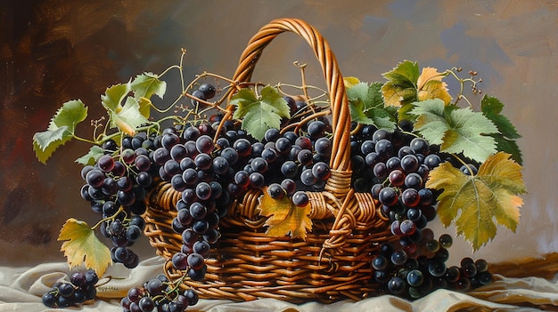 a basket of grapes and a basket with a basket of grapes