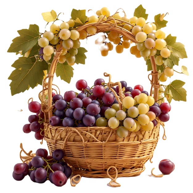 a basket of grapes and grapes with a basket of grapes