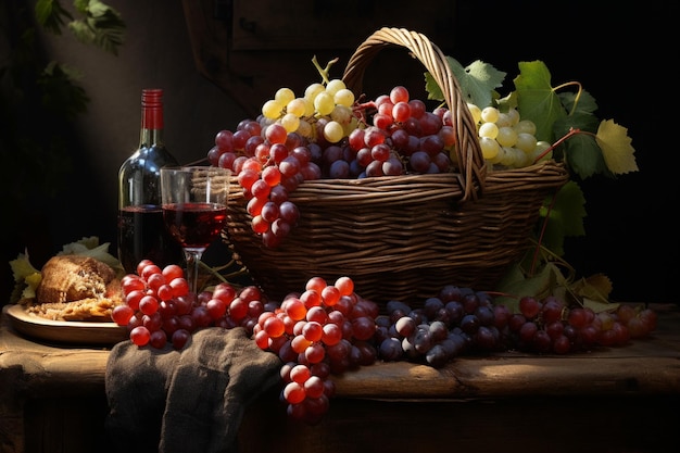 a basket of grapes on a table