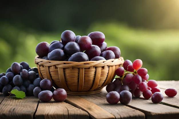 A basket of grapes on a table