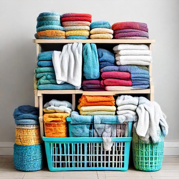 a basket of laundry is full of towels and towels