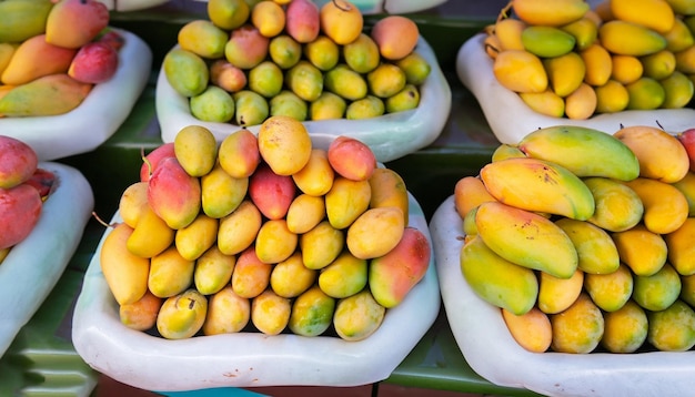 A basket of mangoes at a market