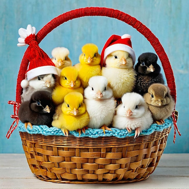 A basket overflowing with playful chicks cuteness