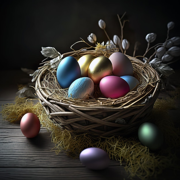 Basket of painted eggs