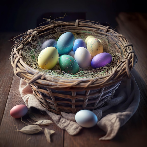 Basket of painted eggs