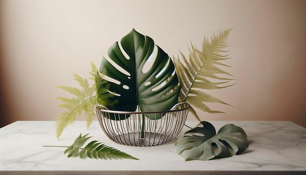 a basket of plants and a plant with a plant in it