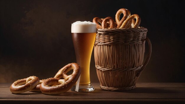 A Basket of Pretzel with Cold Beers