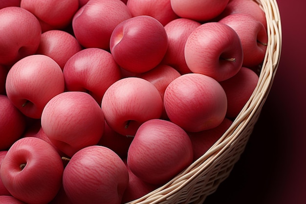 A basket of red plums with a black background.